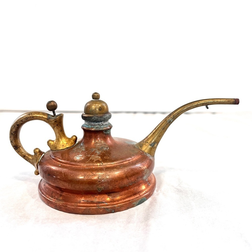 Antique Decor Ornate Copper Brass Oil Lamp Filler Oil Can Rochester Stamping Co.